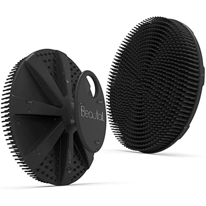 BEAUTAIL Silicone Body Scrubber Shower Bath Brush, More Hygienic Than Traditional Loofah, Lather Nicely, Long Lasting, Gentle Exfoliating for Women Men Baby Sensitive Skin, 1 Pack, Black - Image 1